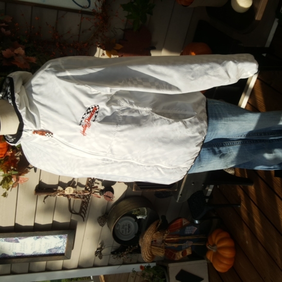 HARLEY-DAVIDSON ♡ White|Black|Orange Check Lining Zip Front Hoodie H-D Jacket M - Picture 13 of 17